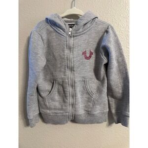 True Religion Kids Gray Hoodie Zip Up‎ Pink Glitter Logo Size 4